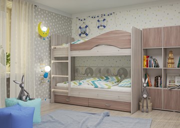 Детская кровать для мальчика Мая с 2 ящиками на щитах, корпус Шимо светлый, фасад Шимо темный в Черкесске