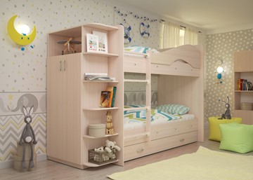 Детская кровать для девочки Мая на щитах со шкафом и ящиками, цвет Млечный дуб в Черкесске