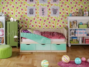 Детская кровать Бабочки 800*1800, Бирюза глянец в Черкесске