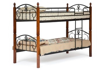 Детская кровать BOLERO двухярусная дерево гевея/металл, 90*200 см (bunk bed), красный дуб/черный в Черкесске