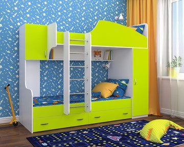Детская кровать-шкаф Юниор-2, каркас Белое дерево, фасад Лайм в Черкесске