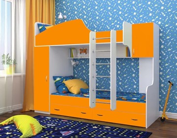 Детская кровать-шкаф Юниор-2, каркас Белое дерево, фасад Оранжевый в Черкесске