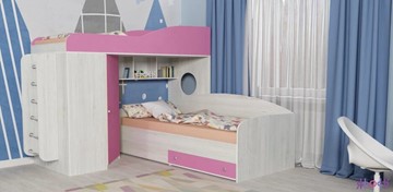 Кровать-чердак в детскую Кадет-2 с металлической лестницей, корпус Винтерберг, фасад Розовый в Черкесске