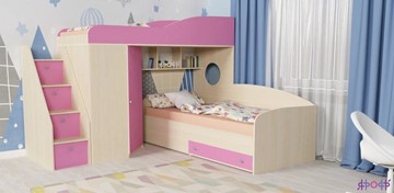 Детская кровать-шкаф Кадет-2 с универсальной лестницей, корпус Дуб, фасад Розовый в Черкесске