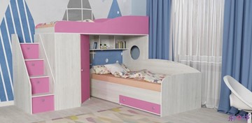 Детская кровать-шкаф Кадет-2 с универсальной лестницей, корпус Винтерберг, фасад Розовый в Черкесске