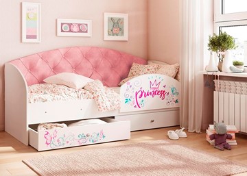 Кровать с ящиками Эльза с бортиком, Розовый (щиты) в Черкесске