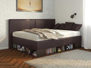 1,5-спальная детская кровать Lancaster 1, 120х200, ЛДСП венге, экокожа коричневая в Черкесске