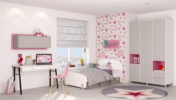 Мебель для детской POLINI Kids Mirum №7 Белый / Серый / Розовый в Черкесске