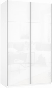 Шкаф-купе 2-х дверный Прайм (Белое стекло/Белое стекло) 1400x570x2300, белый снег в Черкесске