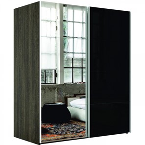 Шкаф 2-дверный Эста (Зеркало/Стекло черное) 1800x660x2400, венге мали в Черкесске