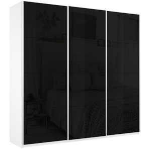 Шкаф трехдверный Широкий Прайм (Черное стекло) 2400x570x2300,  Белый Снег в Черкесске