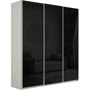 Шкаф 3-дверный Широкий Прайм (Черное стекло) 2400x570x2300, Ясень Анкор светлый в Черкесске