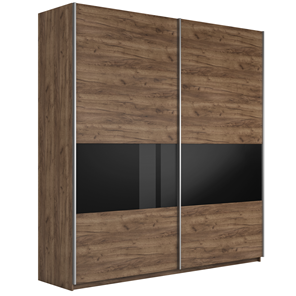 Шкаф 2-створчатый Широкий Прайм (ДСП / Черное стекло) 2200x570x2300, Крафт Табачный в Черкесске