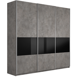 Шкаф 3-х створчатый Широкий Прайм (ДСП / Черное стекло) 2400x570x2300, Бетон в Черкесске