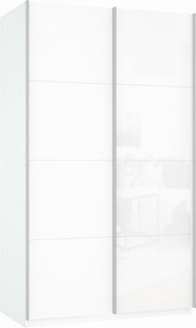 Шкаф 2-дверный Прайм (ДСП/Белое стекло) 1400x570x2300, белый снег в Черкесске