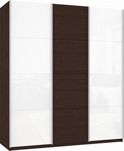 Шкаф трехстворчатый Прайм (Белое стекло/ДСП/Белое стекло) 2100x570x2300, венге в Черкесске