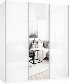 Шкаф Прайм (Белое стекло/Зеркало/Белое стекло) 2100x570x2300, белый снег в Черкесске