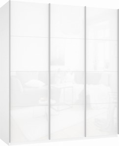 Шкаф-купе Прайм (3 Белое стекло) 2100x570x2300, белый снег в Черкесске