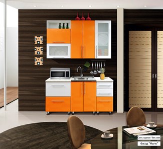 Готовая кухня Мыло 224 1600х718, цвет Оранжевый/Белый металлик в Черкесске