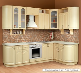 Угловой кухонный гарнитур Классика 2700х1500, цвет Дуб беленый в Черкесске