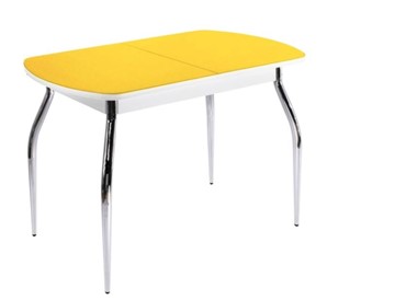 Обеденный стол ПГ-04 СТ2, белое/желтое стекло/35 хром гнутые металл в Черкесске