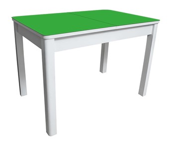 Раздвижной стол Айсберг-02 СТ2, белое ЛДСП/стекло зеленое/прямые массив белый в Черкесске