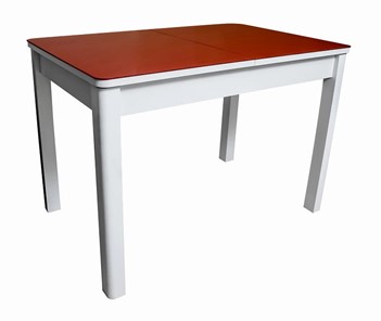 Кухонный раскладной стол Айсберг-07 СТ2, белое ЛДСП/стекло алое/прямые массив белый в Черкесске
