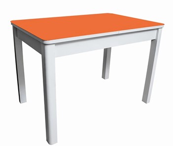 Обеденный раздвижной стол Айсберг-01 СТ2, белое ЛДСП/стекло оранжевое/прямые массив белый в Черкесске