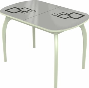 Кухонный стол раскладной Ривьера мини дерево №1, Рисунок квадро (стекло белое/черный/белый) в Черкесске