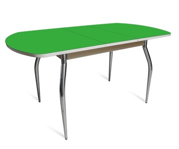 Кухонный стол раздвижной ПГ-07 СТ2, дуб молочный/зеленое стекло/35 хром гнутые металл в Черкесске