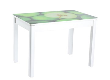 Кухонный стол раздвижной Айсберг-02 СТФ, белое лдсп/зеленые яблоки/40 прямые массив белые в Черкесске