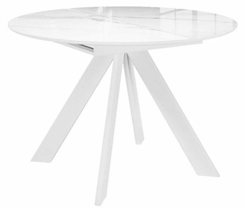Стол из стекла раздвижной DikLine SFC110 d1100 стекло Оптивайт Белый мрамор/подстолье белое/опоры белые в Черкесске