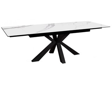 Керамический кухонный стол раздвижной DikLine SFE140 Керамика Белый мрамор/подстолье черное/опоры черные (2 уп.) в Черкесске