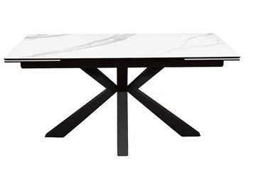 Керамический стол раздвижной DikLine SFE160 Керамика Белый мрамор/подстолье черное/опоры черные (2 уп.) в Черкесске
