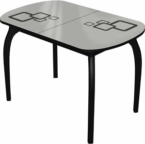 Кухонный стол раздвижной Ривьера мини дерево №1, Рисунок квадро (стекло белое/черный/черный) в Черкесске