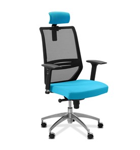Кресло для руководителя Aero lux с подголовником, сетка/ткань TW / черная/голубая в Черкесске