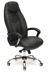 Офисное кресло BOSS Lux, кож/зам, черный/черный перфорированный, арт.9160 в Черкесске