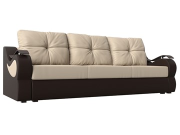 Прямой диван Меркурий еврокнижка, Бежевый/коричневый (экокожа) в Черкесске