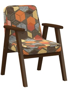 Кресло мягкое Ретро ткань геометрия коричневый, каркас орех в Черкесске