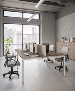 Офисный комплект мебели Комфорт КФ (дуб шамони темный) на белом металокаркасе в Черкесске