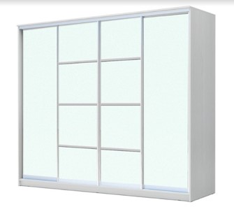 Шкаф 4-х дверный ХИТ 23-24/2-8888, с матовым стеклом, разделительные планки х2, Белый в Черкесске
