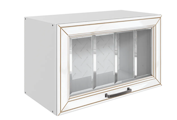 Навесной кухонный шкаф Атланта L600 Н360 (1 дв. рам.) эмаль (белый/белый глянец патина золото) в Черкесске
