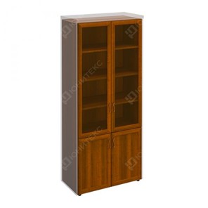 Шкаф для документов со стеклянными дверьми в рамке Мастер, темный орех (90х45х208) МТ 379 в Черкесске