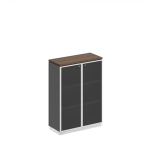Шкаф для документов средний со стеклянными дверьми в рамке Bravo, дуб гладстоун/антрацит премиум (90х40х124,6) в Черкесске