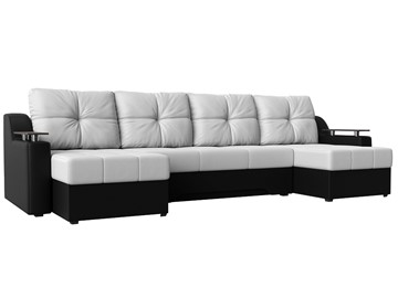Большой П-образный диван Сенатор, Белый/Черный (Экокожа) боннель в Черкесске