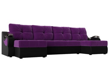 П-образный диван Меркурий П, Фиолетовый/черный (вельвет/экокожа) в Черкесске
