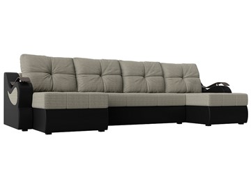 П-образный диван Меркурий П, Корфу 02 (рогожка)/черный (экокожа) в Черкесске