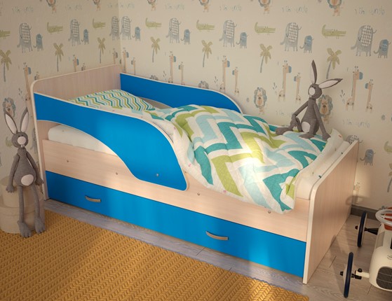 Кровать детская Максимка, корпус Млечный дуб, фасад Синий в Черкесске - изображение