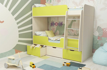 Детская двухэтажная кровать Малыш двойняшка 70х160, корпус Дуб молочный, фасад Лайм в Черкесске