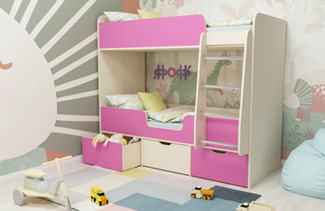 Детская 2-этажная кровать Малыш двойняшка 70х160, корпус Дуб молочный, фасад Розовый в Черкесске